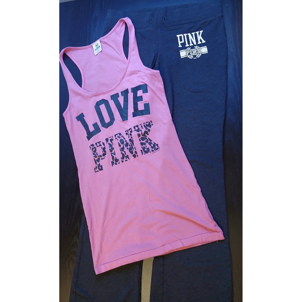 Victoria's Secret PINK Loungewear Set Pink Tank Top S & blue Flare Yoga Pants XS